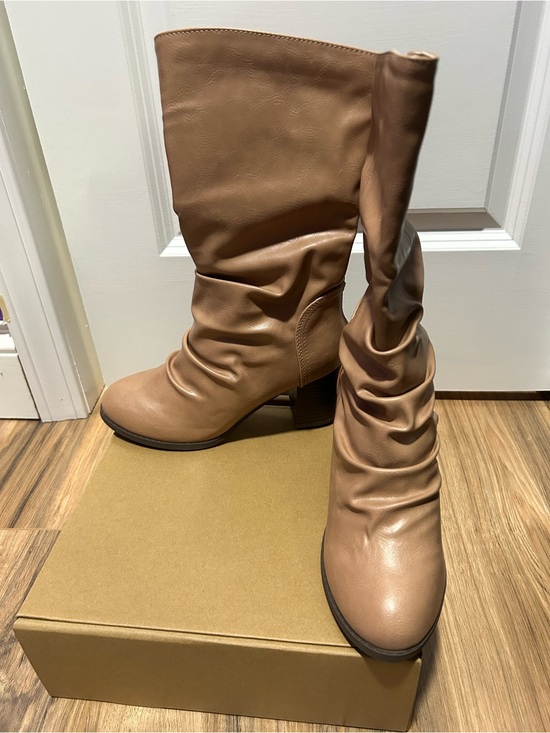Journee Collection Shoes - Journee Collection Sequoia Slouchy Tan Mid-Calf Heel Boots